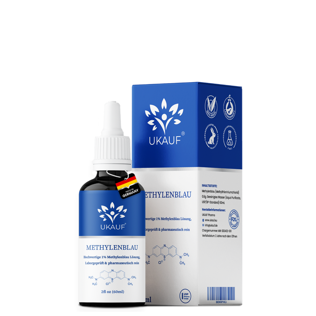 UKAUF Methylenblau Tropfen Pharmaqualität 1% Lösung – 99,9% reine USP Qualität, laborgeprüft | Vegan, ohne Konservierungsstoffe & Schwermetalle – Qualität aus Deutschland (60ml)